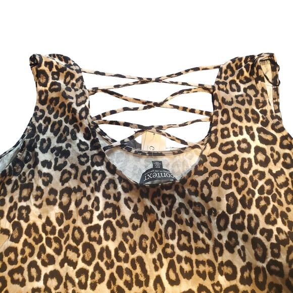 NEW Context Size 3X Leopard Print Criss Cross Back Tank Classic Shark Bite Hem - Picture 3 of 7